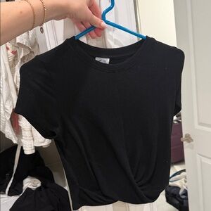 Blue Rain Black Front-Twist Crop Tee